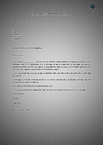 Holiday Letter for Employees Example