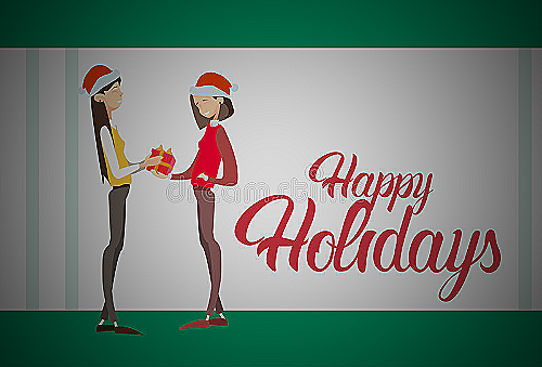 Two people holding a gift box - happy holidays message to employees