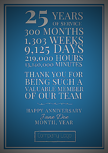 Work Anniversary Celebration - 25th work anniversary message